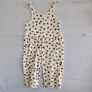 Play Up Girls Organic Cotton Jumpsuit Brown Square Print Cream Size 12Y Portugal